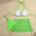 thumbnail image 4 of IYYVV Women's 3 Piece Bikini Sets Halter Top Side Tie Bottom Mesh Cover Up Skirt Swimsuit Summer Beach Bathing Suit Green S, 4 of 4