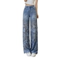 thumbnail image 2 of Idoravan Women's High Waist Lace Spliced Stretchy Zipper Jeans High Waist Design Comfortable Stretchy Feel, Relaxed Fit, Party Occasion Styling, Weekend Casual Wear, 2 of 8
