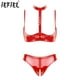 thumbnail image 2 of Conjunto de 2 piezas de lencería sexy de charol con aspecto mojado para mujer, sujetador con copas abiertas y entrepierna abierta, bragas de corte alto, 2 of 5