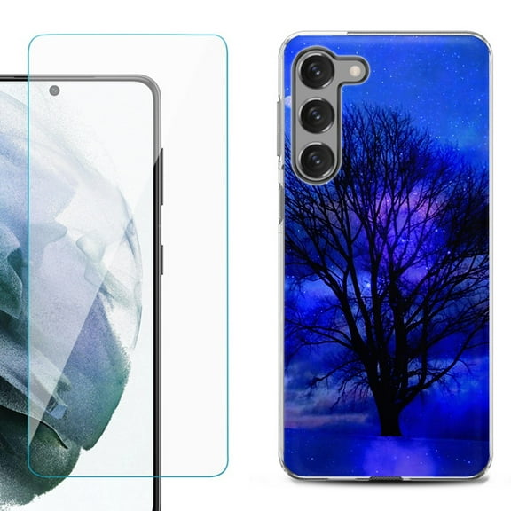 Shockproof Fashion Phone Case for Samsung Galaxy S23  / S23 Plus 5G, with Tempered Glass Screen Protector, by OneToughShield ® - Night Tree