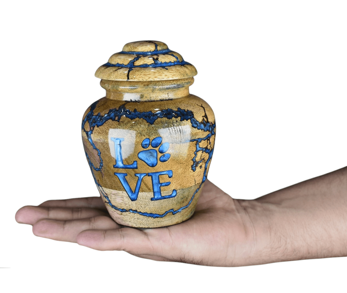 Wooden Cremation Urn For Pets Ashes - Resin Urn Box For Dog Ashes Urn For Cats Ashes Urn - Handmade