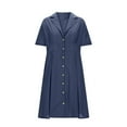 thumbnail image 4 of Ashirexll Womens Summer Dresses, Flowy Dresses for Women, Linen Look Solid Color Turn Down Collar Short Sleeve Button Dress, 4 of 6