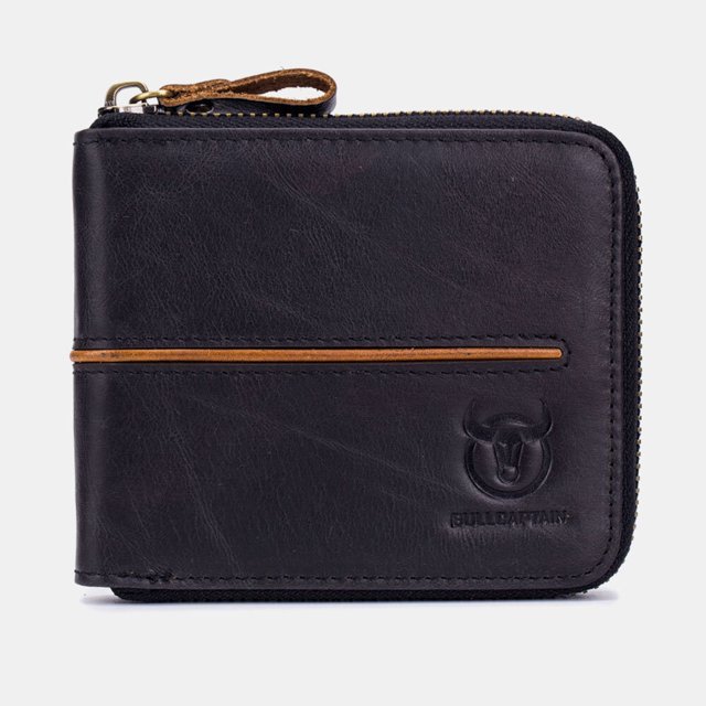 Ciaoed Men Genuine Leather Thick Wallet Multi-Card Card Holder Zipper Wallet - Black