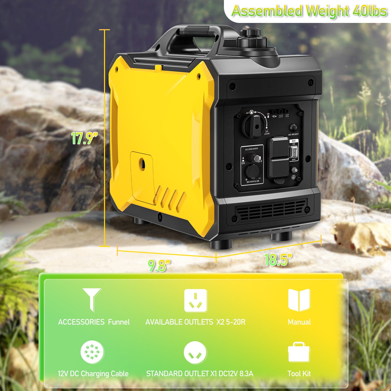 Home Use Generator Inverter, 2000W Home Backup Generators Portable Design, 68db Quiet Generator Gas Powered, Pure Sine Wave for Electronics, 40lbs