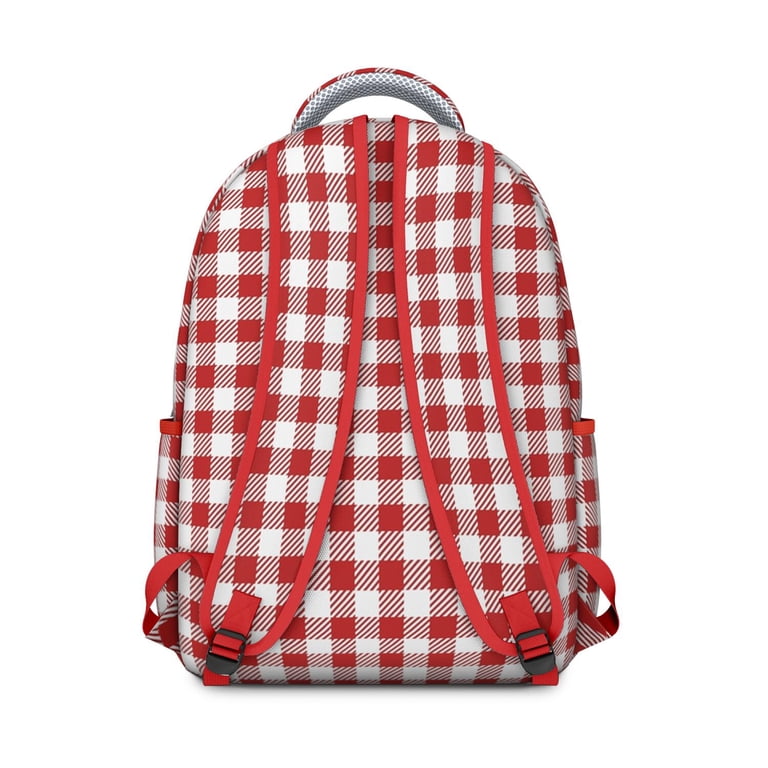 Red & White Large Leather Checkerboard Backpack Red and White Checkered Backpack for School,Cute School Bag  main image 4