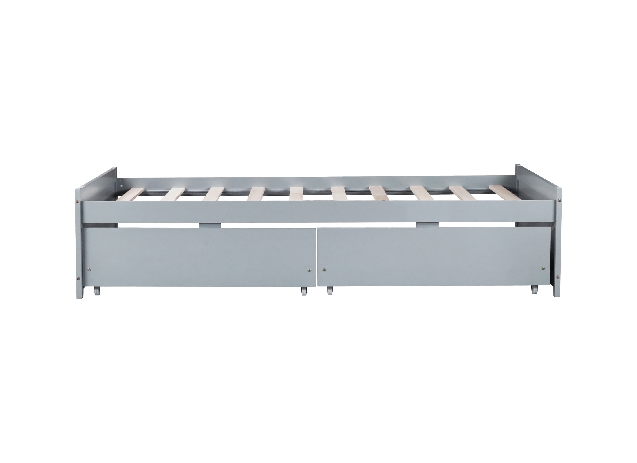 Noble House Opal Twin Bed with Integrated Storage Drawers, Solid Rubber Wood Platform Bed Frame, Gray
