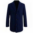 thumbnail image 4 of Men's Lapel Trench Coat Button Front Overcoat,Notched Collar Fleece Warm Outerwear Oversized Windproof Daily Casual Business Wear,Mid Lengthen,Blue,XS, 4 of 5