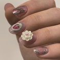 thumbnail image 2 of 24pcs Easy To Apply 3D Flower And Strawberry Short Oval Artificial Nail For Stylish Independence Day Gatherings, 2 of 4