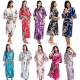 thumbnail image 1 of Bata tipo kimono de satén suave con estampado floral para mujer, albornoz de boda, ropa de dormir, 1 of 4