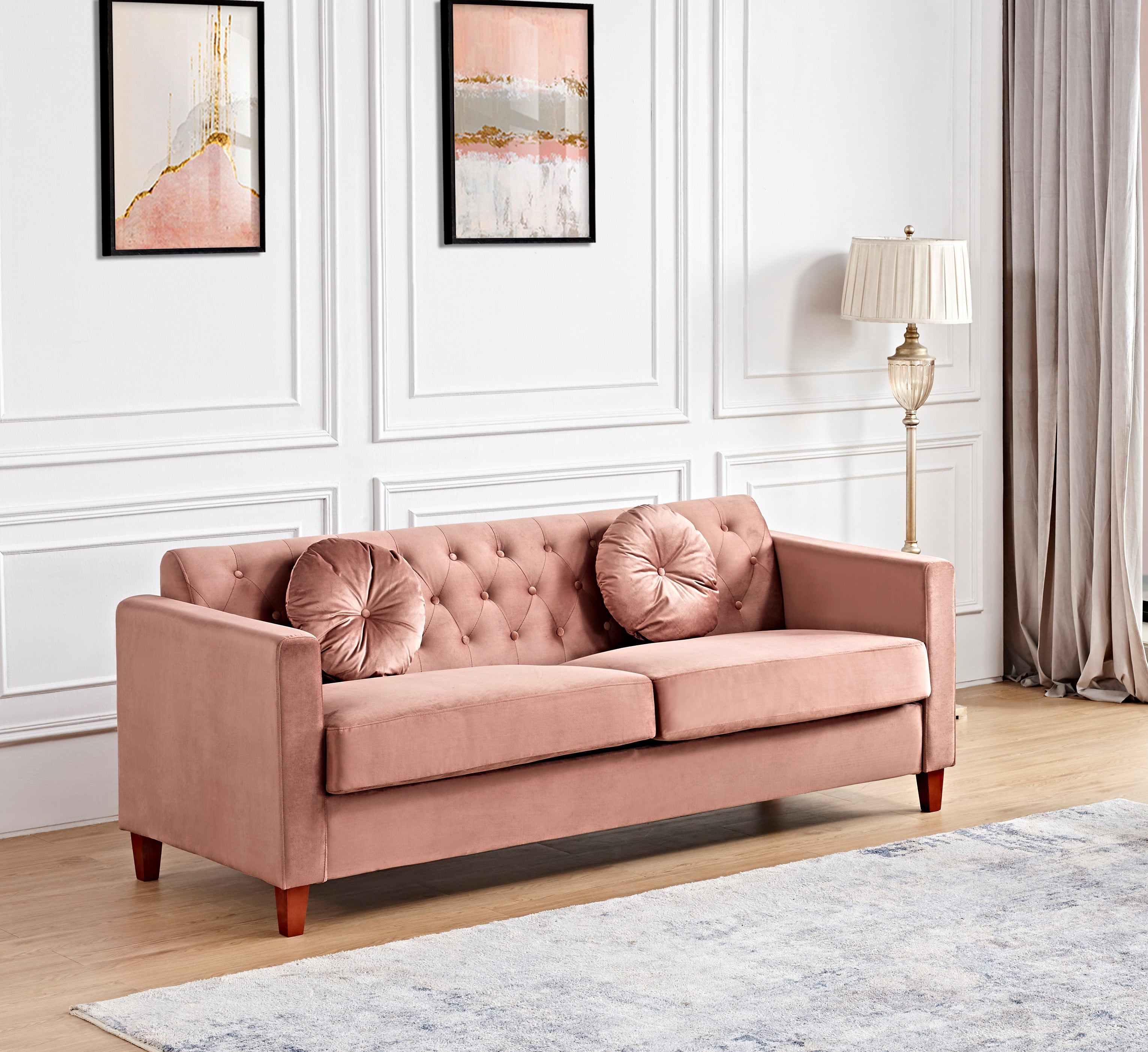 Uspridefurniture Cendejas 79.5'' Velvet Square Arm Sofa,Pink