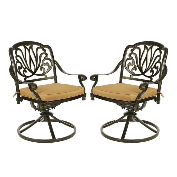 MEETWARM 2-Piece Outdoor Bistro Swivel Dining Chairs, Patio Cast Aluminum Dining Rocker Chairs, Patio Furniture Chair Set with Cushion for Balcony, Lawn, Garden, Backyard, Antique Bronze