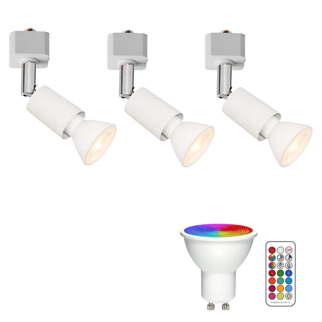 FSLiving Éclairage de Rail à Cardan Type J, Têtes de Rail Projecteur de Plafond Télécommande, Changement de Couleur RGB Réglable Blanc GU10 Ampoule Minuterie Mini Lumières Juno Monté pour Studio Vitrine, Blanc