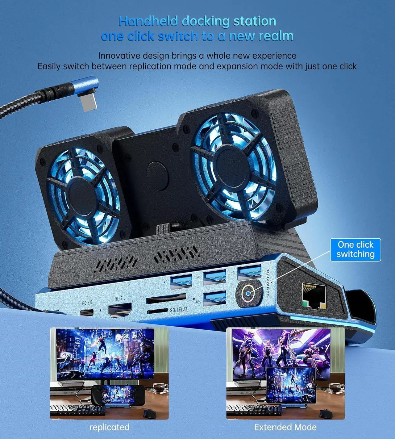 Steam Deck OLED & ROG Ally X & Legion GO - 10-in-1 Docking Station Dismantling Dual Cool Fans Steam, 4K@60Hz, 4 USB Ports, 100W PD Charging, Gigabit Ethernet Fit for Steam Deck