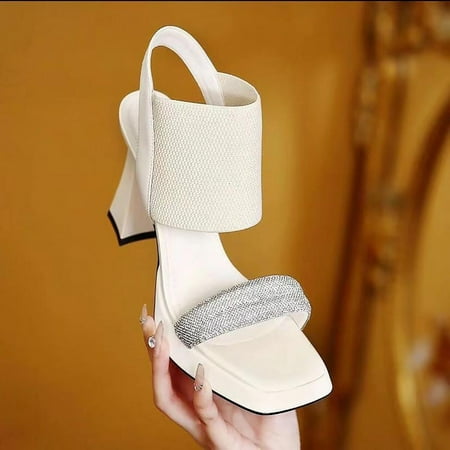 

Tdoqot Women s Comfort Sandals- Dressy Summer Fashion Square Toe Sparkly Womens Sandals Beige Size 5.5