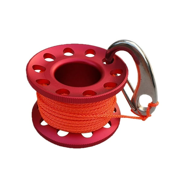 Small Compact Finger Spool, Scuba Diving Reel Line Holder & Stainless Steel Spring Hook Gear Equipment - Select Colors Red