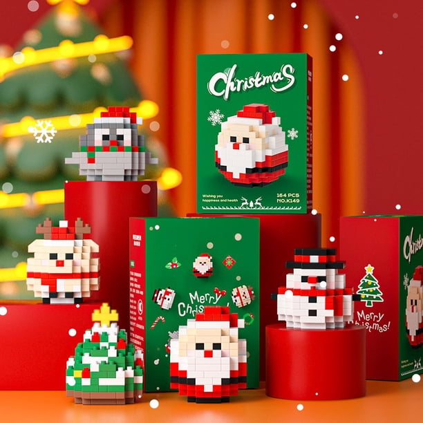 Bloques de construcción, juguetes, regalo de Navidad, decoración, muñeco de nieve, anciano, alce, partículas pequeñas educativas
