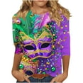 thumbnail image 2 of RKSTN Mardi Gras 3/4 Length Sleeve Womens Tops Oversized Crewneck Carnival Graphic Printed Three Quarter Sleeve T Shirt Women Casual Round Neck Funny Tuesday Carnival Party Loose Short Sleeve Shirt, 2 of 6