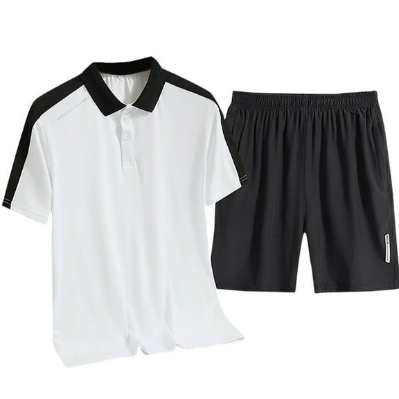 TMOYZQ Men's Golf Shirt and Shorts Set Quick Dry 2 Piece Outfits Fashion Summer Short Sleeve Suit Lightweight Athletics Beach Vacation Tracksuit Sets