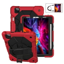 FIEWESEY for iPad Air 6th 5th Generation Tablet Case,Rotatable Stand & Hand Strap Kids Shockproof Cover for iPad Air (6th 5th and 4th Gen)/iPad Pro 11 2024/2022/2020/2021/2018(Red/Black)