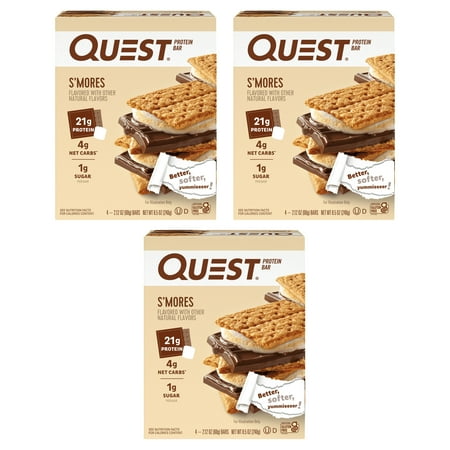 (3 pack) Quest Protein Bar, Smores, 20g Protein, Gluten Free, 4 Count