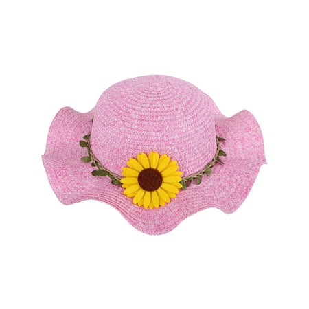 - Kids Girls Summer Beach Sun Protection Hat Wide Brim Flower Straw Sun Hat Cap