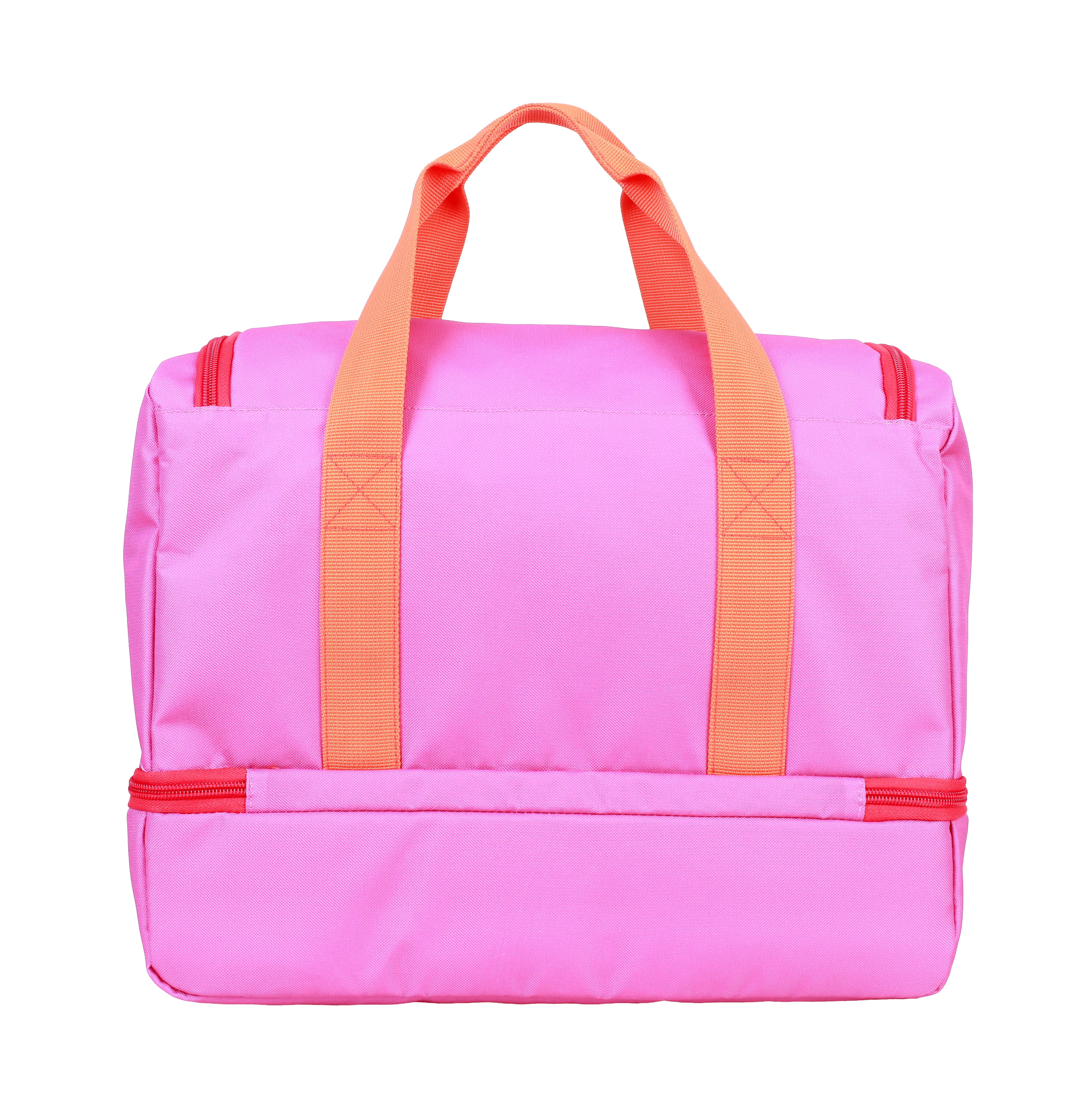 CRCKT Kids 12.5" Weekender Polyester Duffel with Drop Bottom Shoe Compartment- Red, Orange and Hot Pink, Colorblock