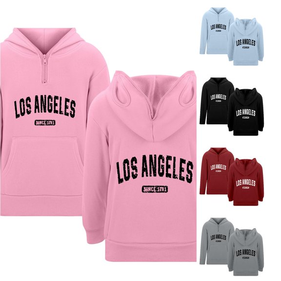Oiyii Vintage Zipper Hoodie for Boy Letter Print Long Sleeve Loose Fit City Hoody Sweatshirt Cute Pullover Top,Pink