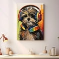 thumbnail image 2 of Shih Tzu Wall Art - Funny Dog Canvas Canvas for Kids' Room 11x17inch - Colorful Puppy with Earphone Pictures Framed Ready to Hang, 2 of 4