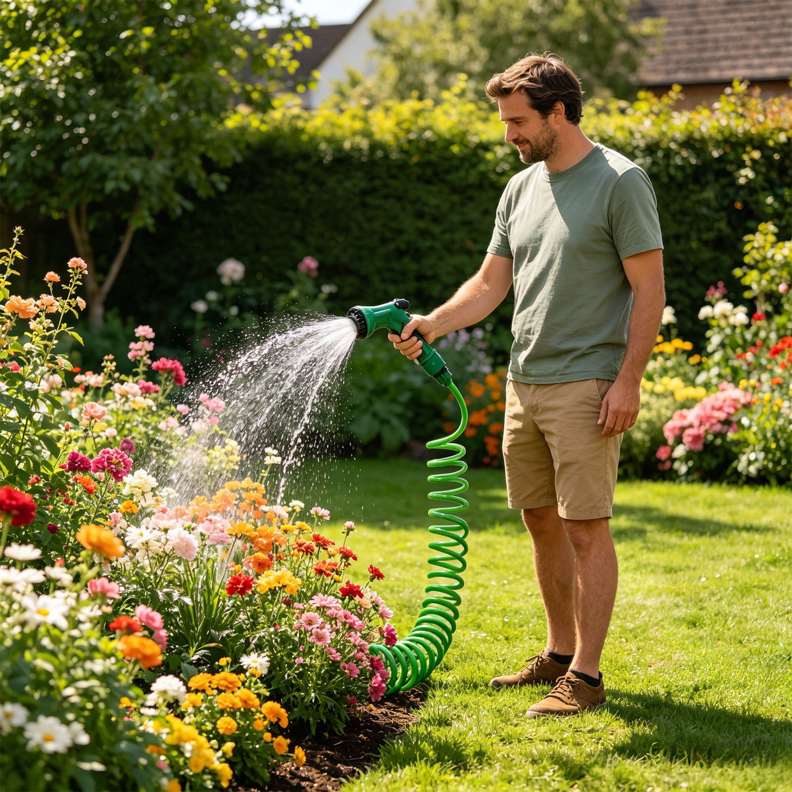 Garden Hose Water Pipe 32.8 FT Retractable Nozzle Set - 5 Pattern Adjustable Spray, Labor-Saving , Flexible Outdoor Use Washing Cars Cleaning Pets