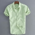 thumbnail image 4 of Chemises en Lin à Manches Courtes pour Hommes Été Unies Amples Douces, 4 of 5