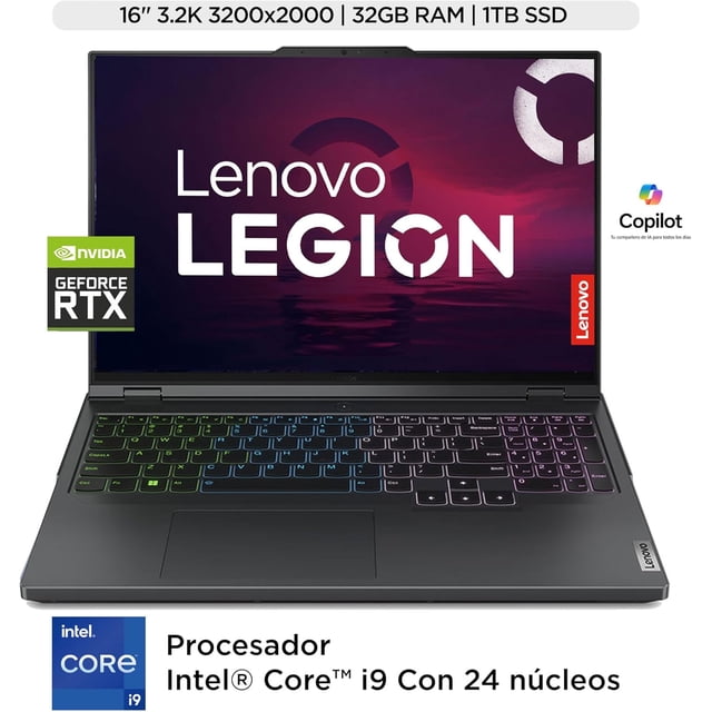Lenovo Laptop Gaming Legion 7 16IRX9 | Intel Core i9-14900HX, 32GB RAM 1TB SSD | NVIDIA GeForce RTX 4070 8GB | 16" 3.2K, 24 Núcleos Teclado Retroiluminado per-Key RGB, Windows 11 Home Teclado Español