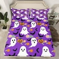 thumbnail image 2 of Feelyou Purple Gothic Haloween Queen Sheet Sets, Kawaii Cartoon Ghost Pumpkin Flat Sheet, Groovy Daisy Flower Queen Fitted Sheet, Breathable Home Decor, 4-Piece, 2 of 7