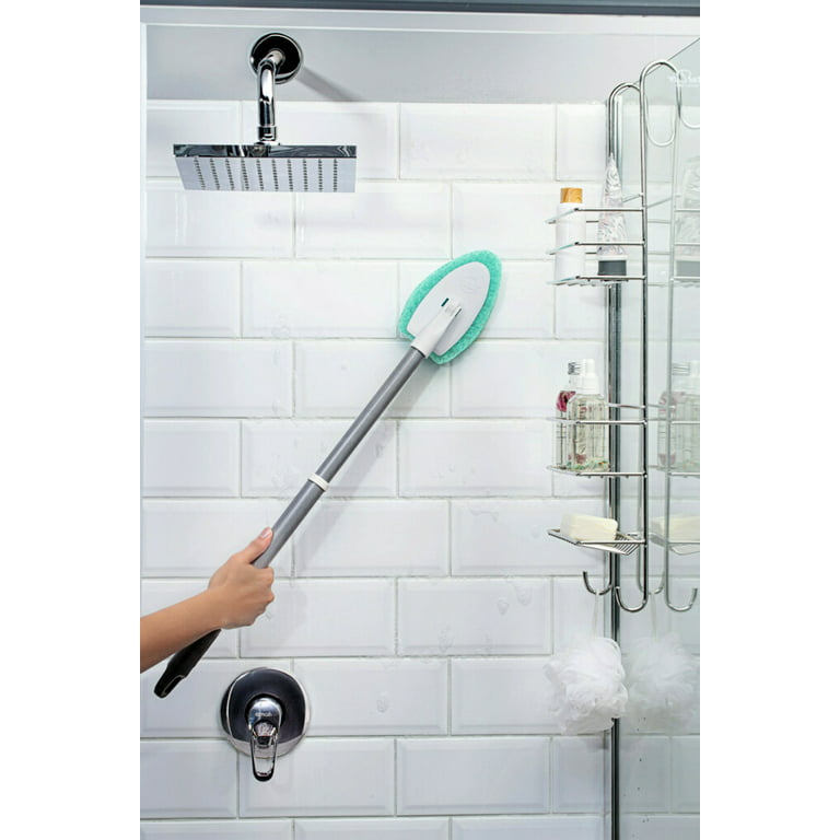 Lalafancy Shower Brush Scrubber with Long Extendable Handle 46'' -2in-1 Tub  and Tile Cleaning Brush Interchangeable Head Attachment Shower Scrubber