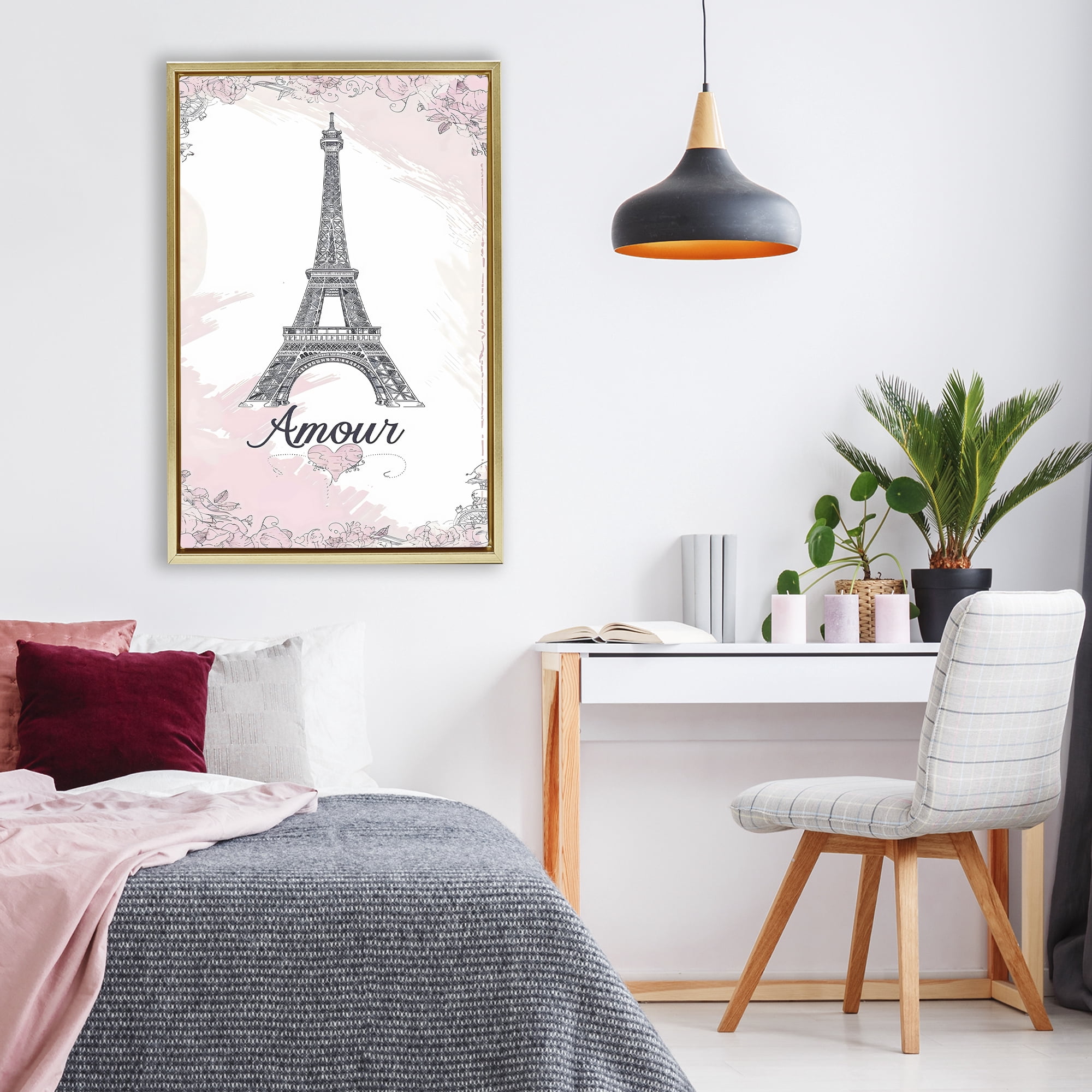 Stupell Industries Amour Vintage Eiffel Tower Gold Framed Floater Canvas Wall Art, design by Creative Studio