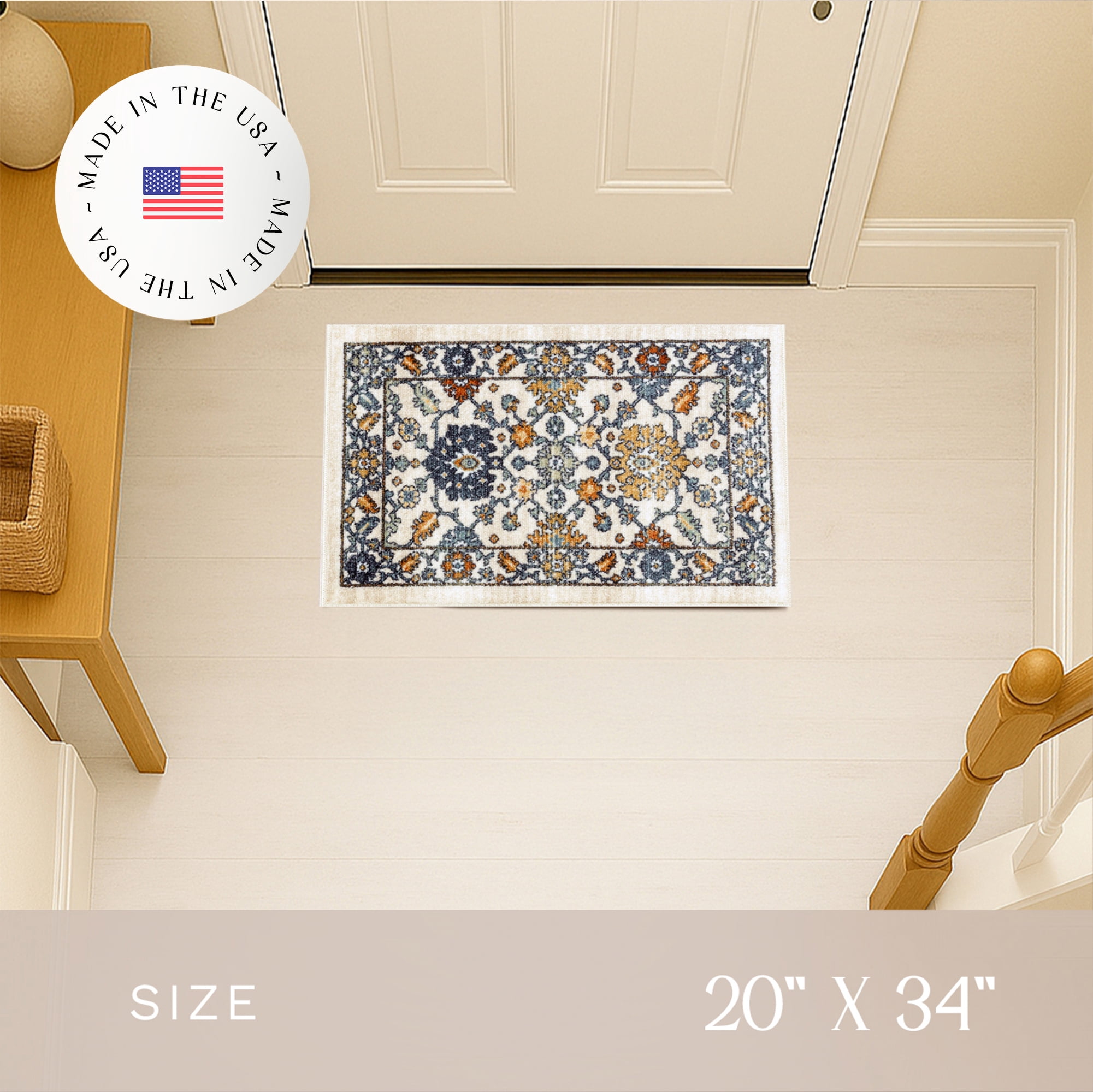 Maples Rugs Benton Transitional Floral Beige Washable Entryway Area Rug, 1'8 x 2'10