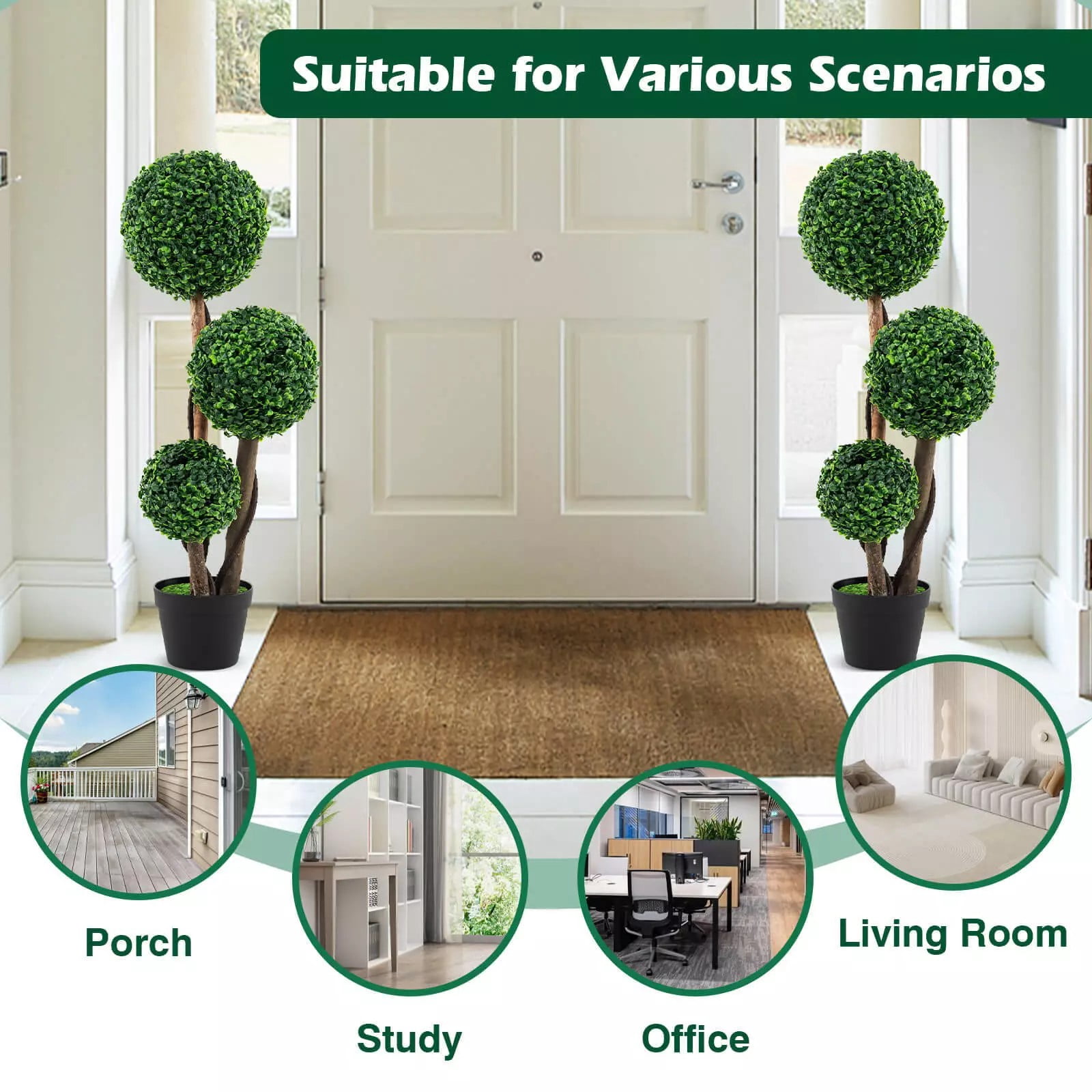 Harmijoy Artificial Boxwood Topiary Tree, 36" Faux Potted Plant w/3 Topiary Balls, Solid Wood Trunks, Mimic Rattans & Moss, Premium PE Leaves