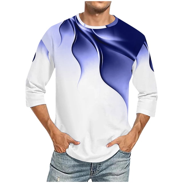 Camisas de Manga Larga para Hombres Imprimir Casual Cuello Redondo Blusa de Manga Corta, Camisas de Lino para Hombres