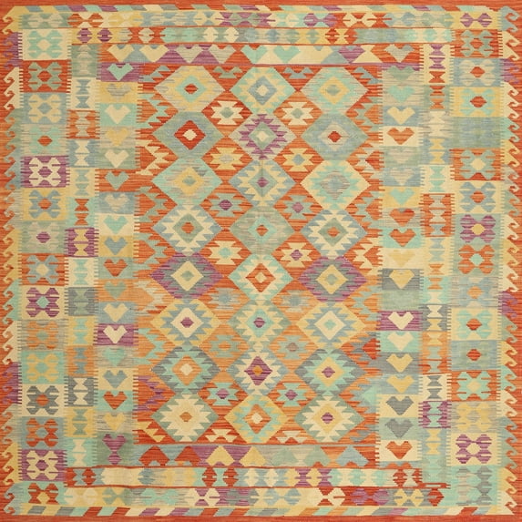 Ahgly Company Indoor Square Contemporary Orange Southwestern Area Rugs, 6' Square
