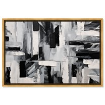Melosa Canvas Modern Black White Abstract Wall Art by Art Remedy, Gold Frame, 54" x 36"