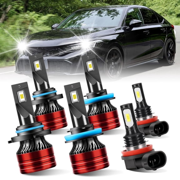 For 2016-2020 Honda Civic LED Headlight Bulbs, High Beam 9005, Low Beam H11, Fog Light H11, White 6000K 6Pcs