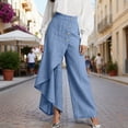 thumbnail image 2 of longantii Flowy Pants for Women Button Up High Waisted Wide Leg Pants Trendy Side Split Slit Summer Straight Leg Trousers Fashion Elegant Trousers Business Casual Outfits Sky Blue L, 2 of 4