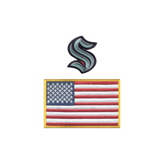 HEDiGEAR Official Licensed Seattle Kraken NHL Team Velcro Patches (Medium) Embroidered Velcro Patch Set with USA Flag 2 Pack