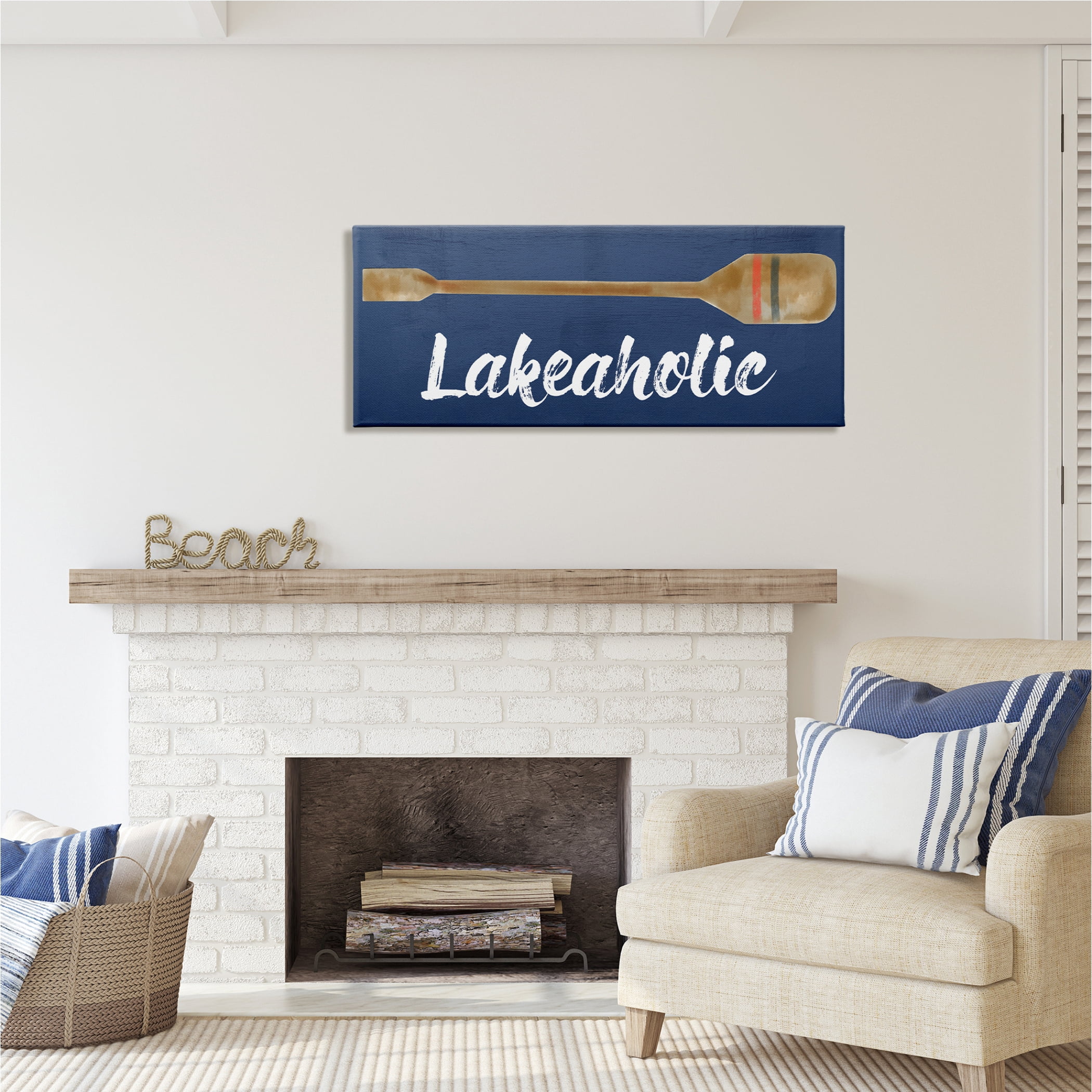 Stupell Industries Lakeaholic Boat Oar Inspirational Painting Gallery Wrapped Canvas Print Wall Art, 48 x 20