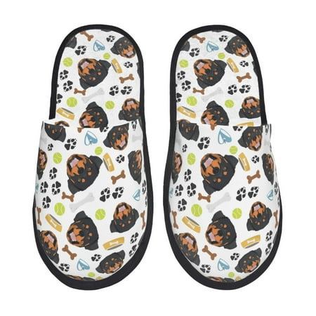 

Fuzoiu Rottweiler Print Unisex Furry Slippers Plush Indoor Shoes Trendy House Slippers Anti-Skid EVA Sole House Shoes for Home Office and Travel -Large