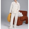 thumbnail image 5 of SWSMCLT Women's 2 Piece Pajama Set Cute Pjs Long Sleeve Loose Lounge Lounge Set Thick Fuzzy Fleece Trendy Spring Beige Large, 5 of 5
