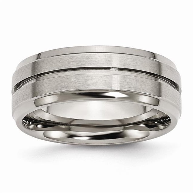 8 mm Titanium Grooved Ridged Edge Brushed & Polished Band, Size 10.5