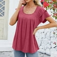 thumbnail image 2 of XMMSWDLA Womens Short Sleeve Casual Basic T Shirts Summer Ruffle Plain Round Neck Loose Fit Tee Tops Blouses Womens Shirts Casual, 2 of 7
