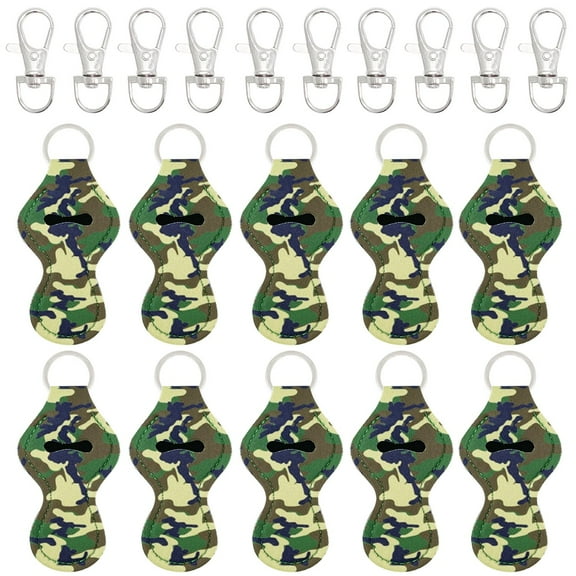 Wrapables 10 Pack Chapstick Holder Keychain, Keyring for Lip Balm Lip Gloss Lipstick with 10 Pieces Metal Keyring Clasps, Camouflage