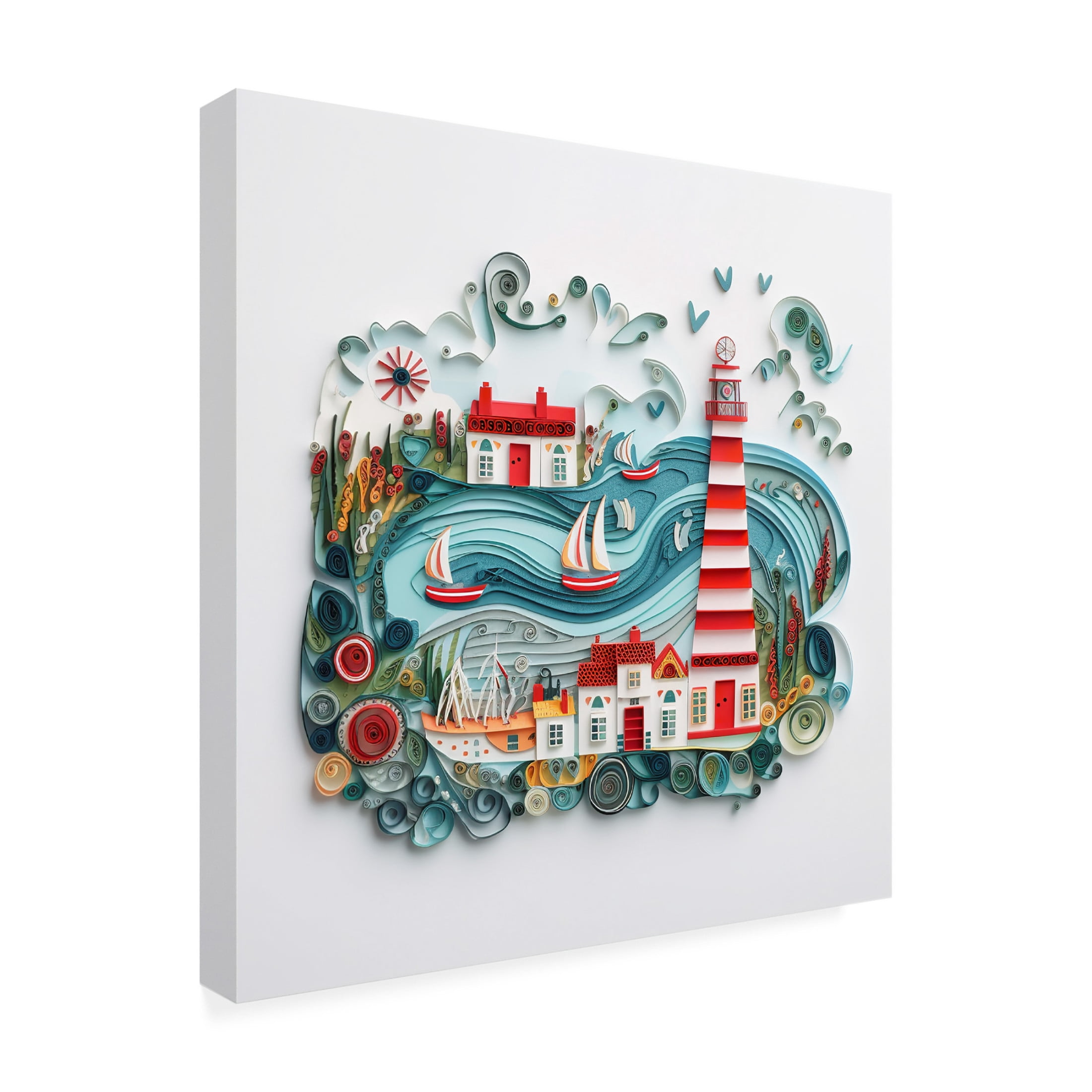 Canvas Wall Art - Ray Heere 'Paper Art Coastal Scene 17' Wall Art for Living Room, Bedroom, or Office Décor by Trademark Fine Art - 18 x 18 Inches