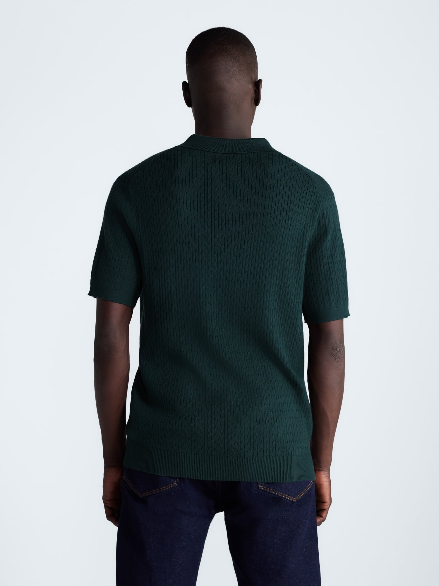 Free Assembly Men's Cozy Yarn Cable Knit Polo Sweater with Short Sleeves, Sizes XS-3XL